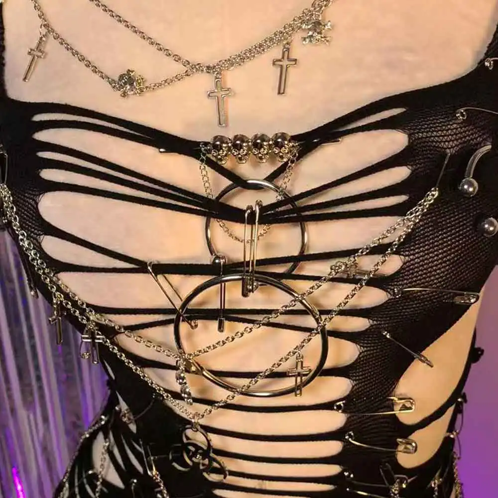 Women's Y2K Gothic Cyber Goth Cross Crop Top Emo Grunge Punk Style 90s  Alternative E girl Tank Top Sexy Cyberpunk Chain Clothing - AliExpress  200000345
