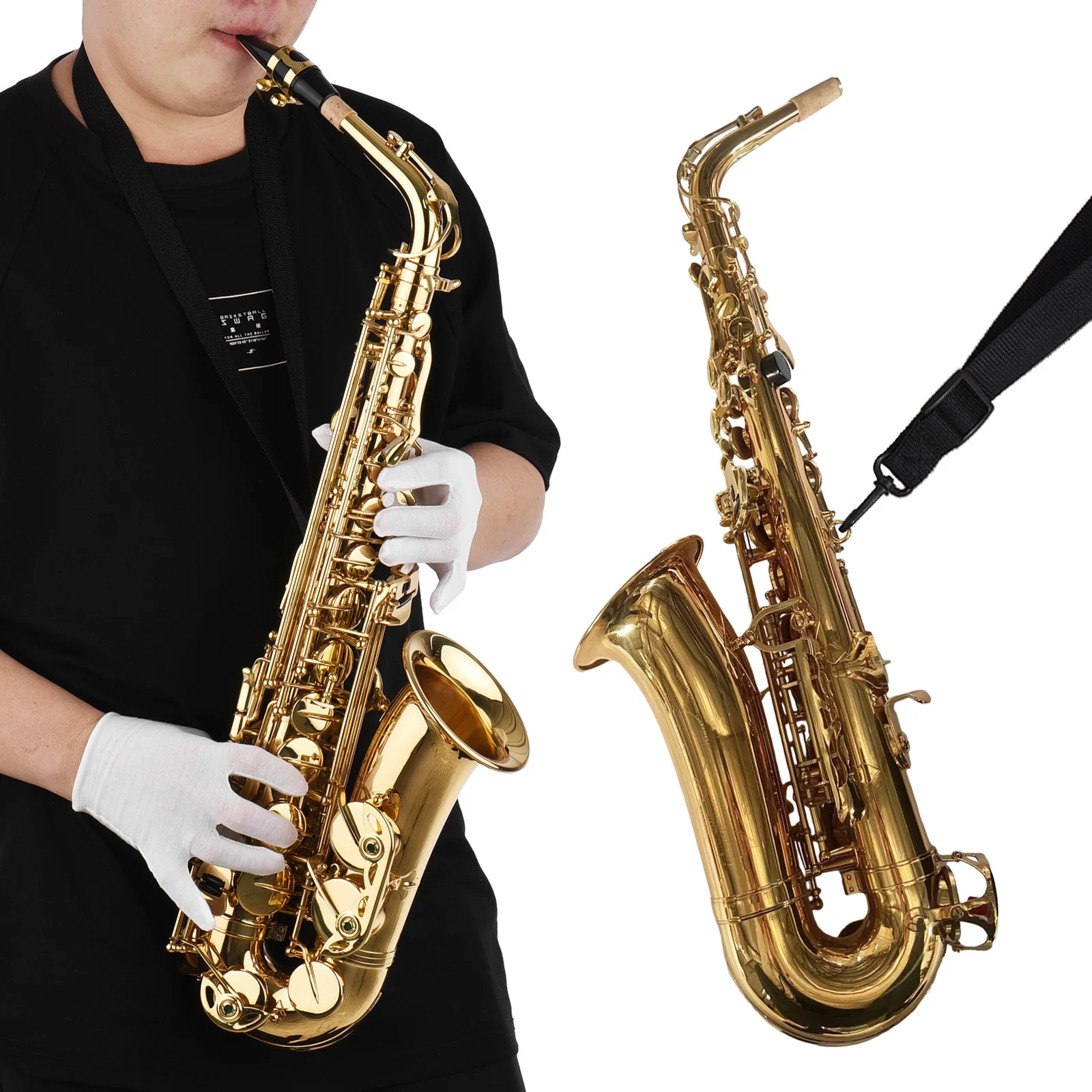 

Eb альт-саксофон, Sax, латунный корпус, белая оболочка, деревянный ветровой инструмент с ручкой, искусственная щетка, Sax-Шея