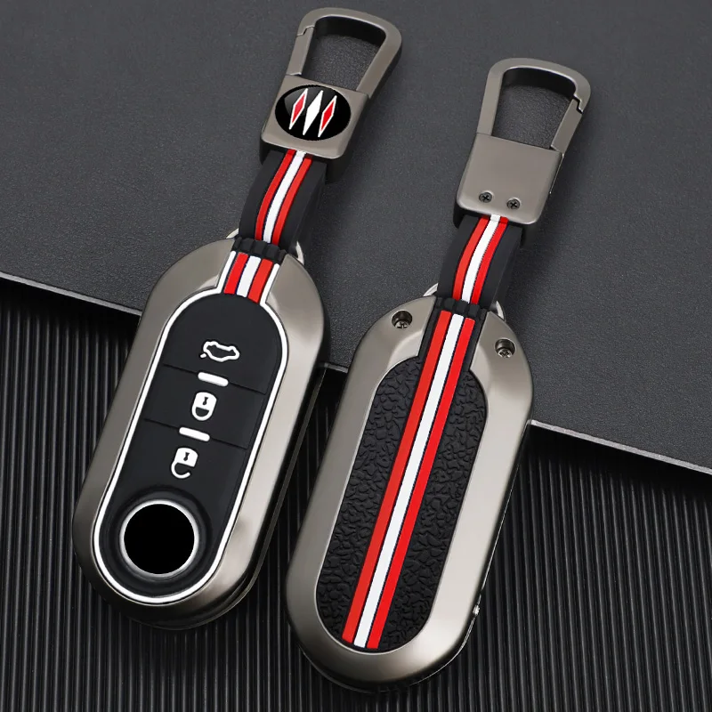 Car Flip Key Case Cover For Fiat Ducato 500 500L Panda Grande Punto Lancia Musa Auto Shell Fob Keychain Accessories
