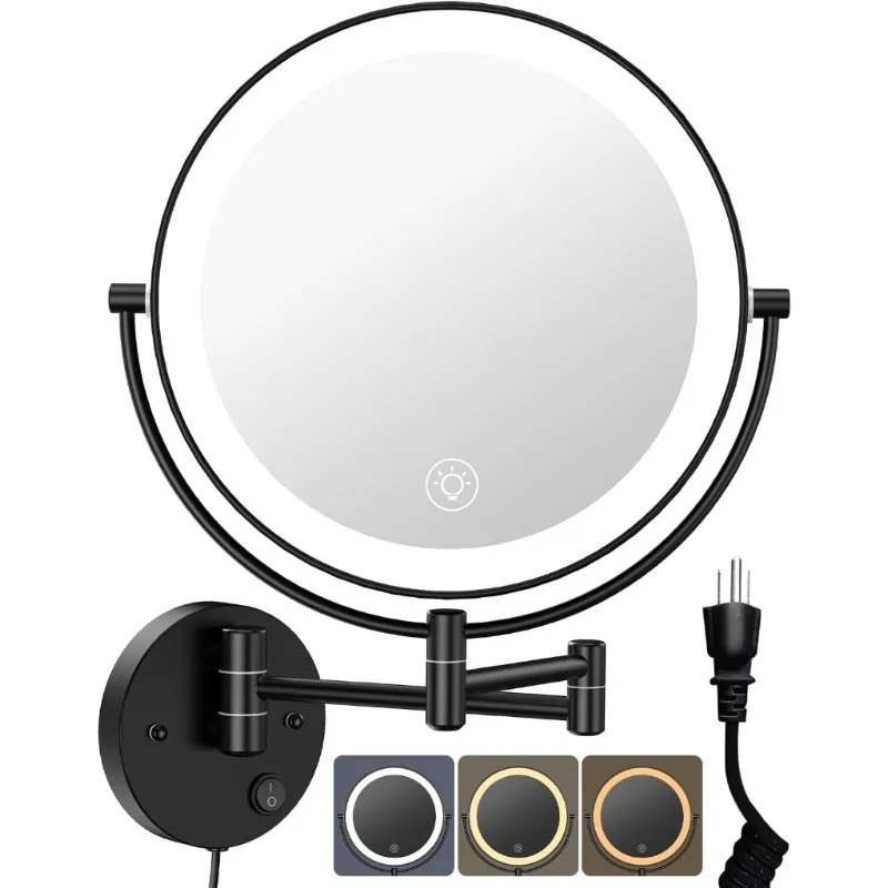 

Vanity Mirror with 3 Color Dimming Lights,1X/10X Magnifying Double Sided LED Cosmetic Mirror, 360°Swivel