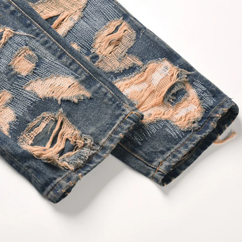 PFNW High Street Vintage Messy Sewing Patched Holes Embroidery Straight Slim Fit Jeans For Men Tide New Pencil Pants 12C1867 5
