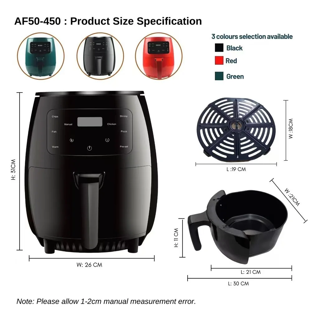 2025 New Style 6l Touch Control Air Fryer Oven With Cooking Single Pot Led Display Large Air Fryer Toaster 6