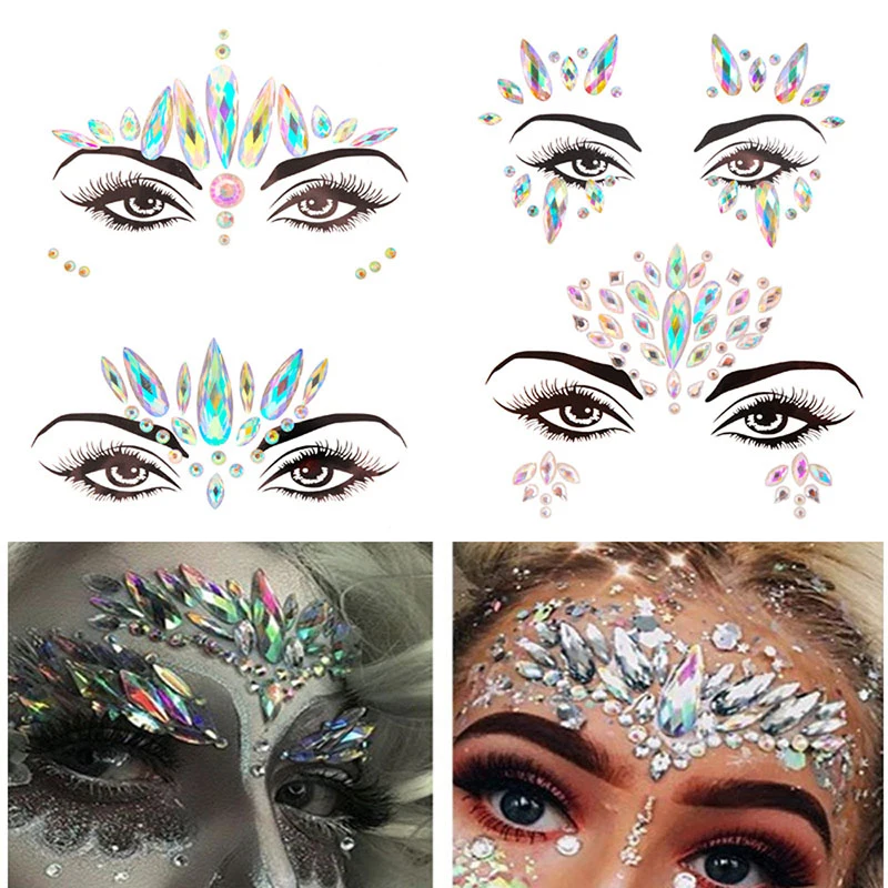 

Sexy Face Tattoo Stickers 3D Acrylic Glitter Rhinestone Face Jewels Temporary Tattoos Masquerade Party DIY Fake Tattoo for Woman