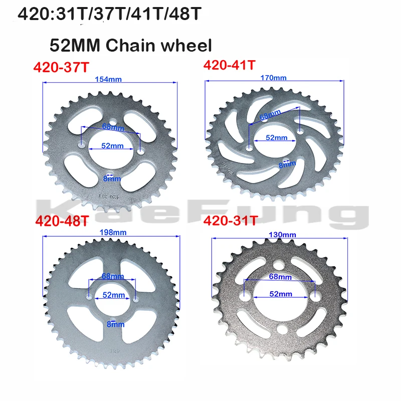 

420 31T 37T 41T 48T Tooth rear Sprocket 52mm Chain wheel for Electric Bicycle Go Kart Motorcycle ATV Quad Pit Dirt Bike Buggy