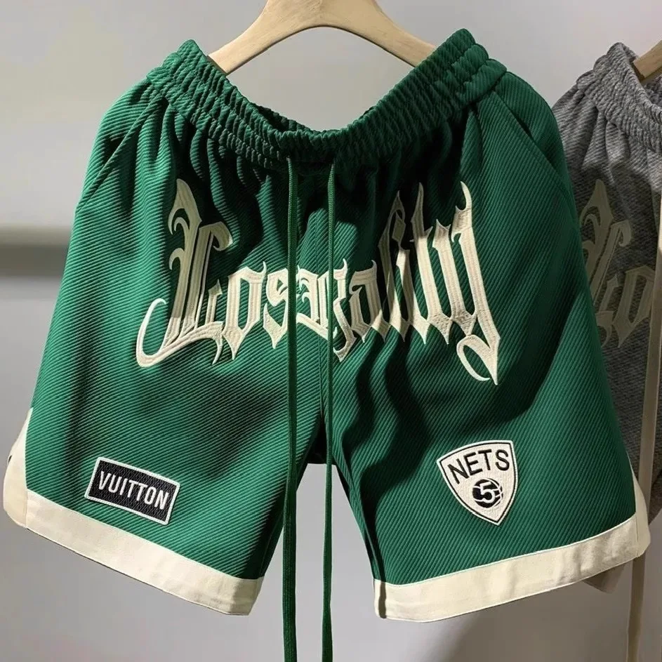 Summer High Street Fashion Hip Hop Letter Printing Elastic Waist Quarter Pants Comfortable Casual Loose Motion All-match Shorts