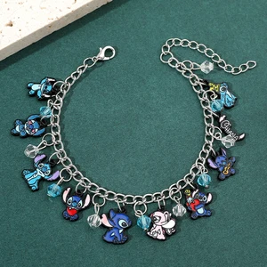 Disney Cartoon Lilo & Stitch Inspired Charm Bracelet DIY Stitch Pendant Chain Bangle for Women Party Jewelry Accessories