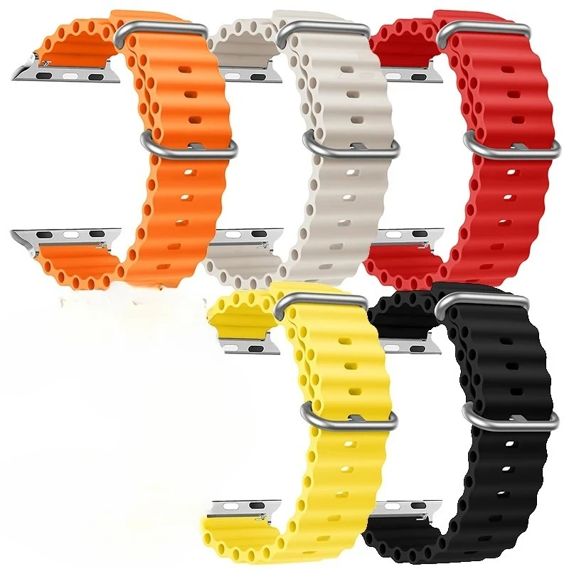 Dual-Buckle Ocean Silicone Band for Apple Watch Series 5-11/SE/Ultra 2 - Sport Strap with Secure Locking Clasps (38-49mm Sizes)