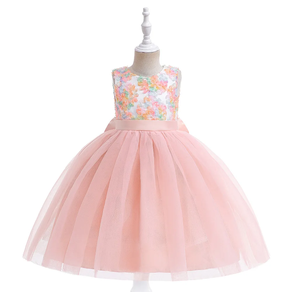 

New Pink Flowers Short Tutu Christmas Dress Toddler Kids Elegant Wedding Party Gowns Children Brithday Clothes Vestidos