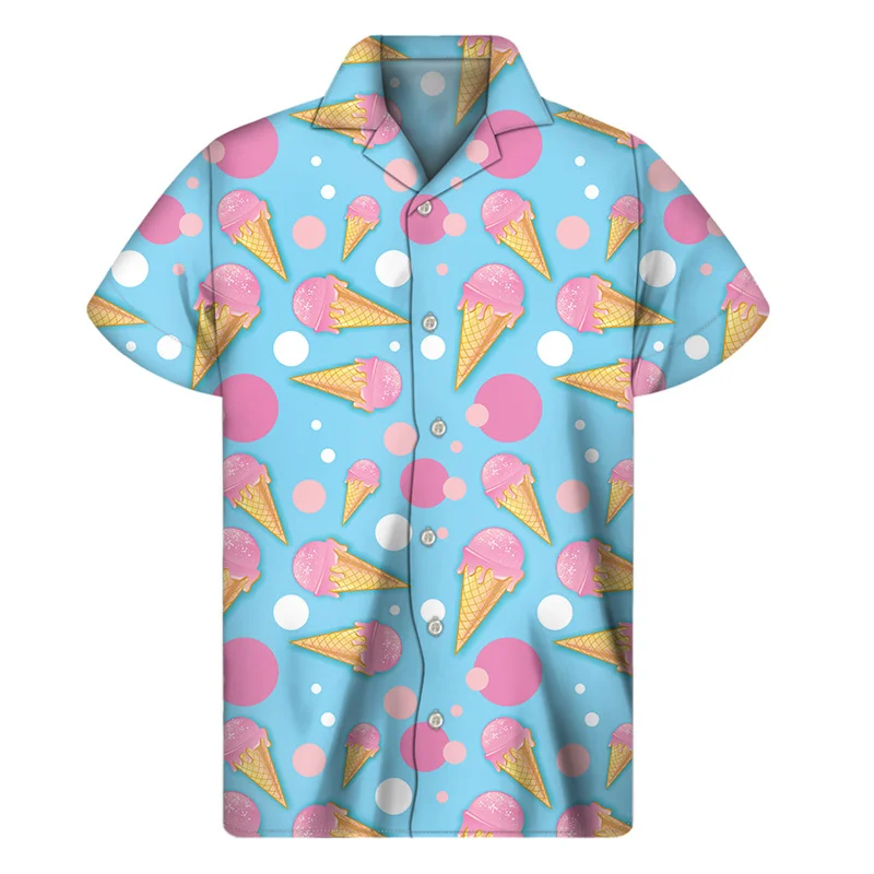 Cartoon Ice Cream 3D Print Hawaiian Shirt Men Summer Street Lapel Shirts Women Short Sleeve Tops Tees Oversized Button Blouse 5