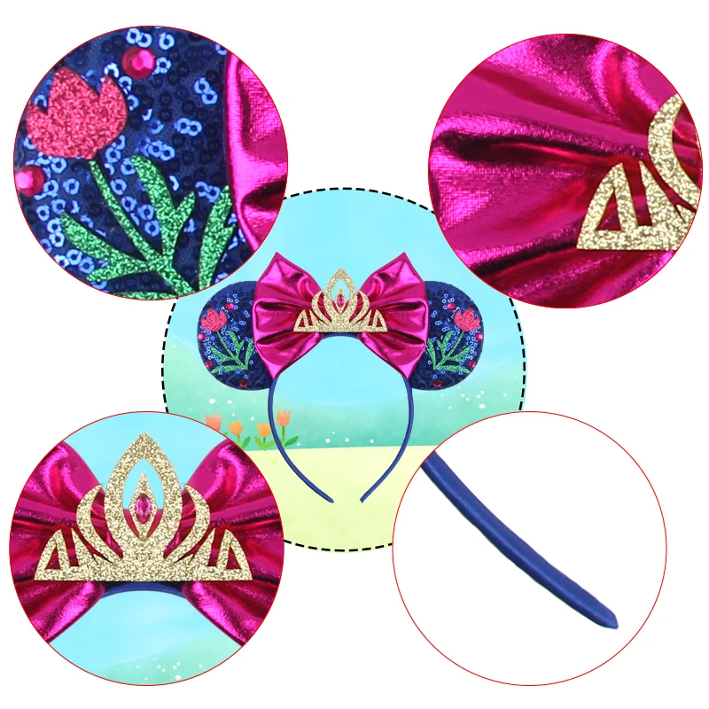 Niedliche Rapunzel-Haarbänder für Frauen, Chamäleon-Sonnenblumen-Ohren-Stirnbänder, Kinder-Pailletten-Schleifen-Haarband, Mädchen-Tangled-Haaraccessoires – Detail 8
