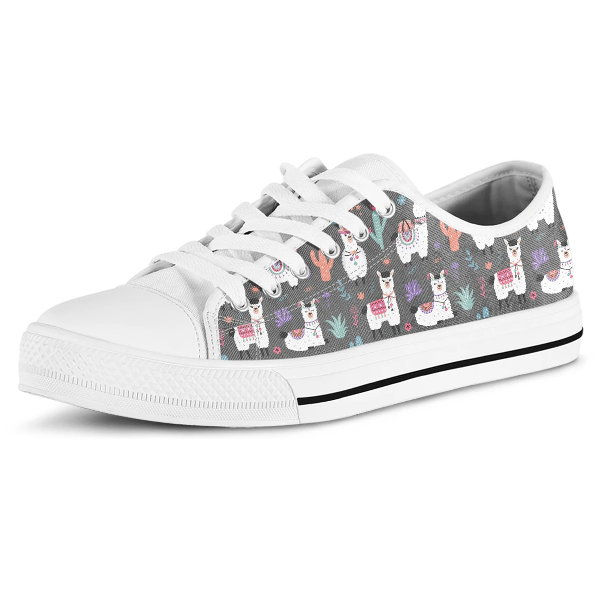 Cute Cartoon Animal Alpaca Llama Prints Spring New Fashion Canvas Shoes Vulcanized Sneakers Girls Sneakers