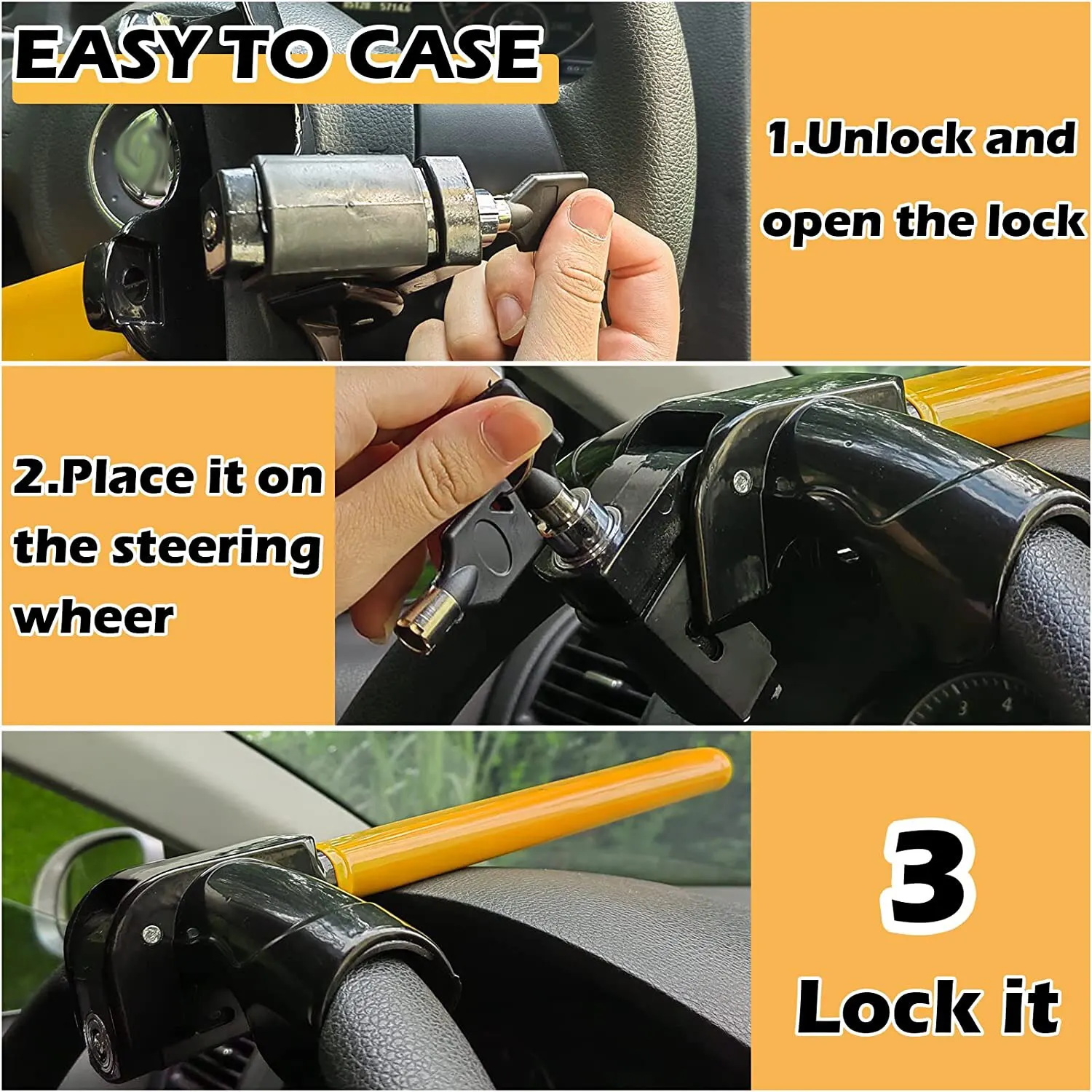 Universal Car Steering Wheel Lock Fit Maximum Security Steering Anti-Theft T-Bar Wheel Immobiliser