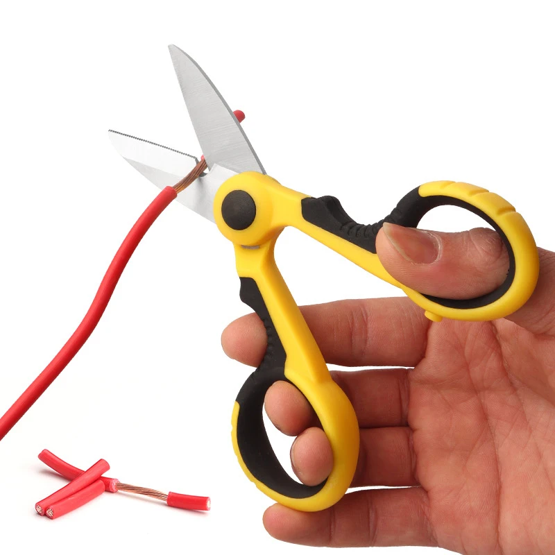 Electrician Scissors High Carbon Steel Industrial Strong Wire and Cable Scissors Non-slip Manual Electrician Stripping Scissors 2