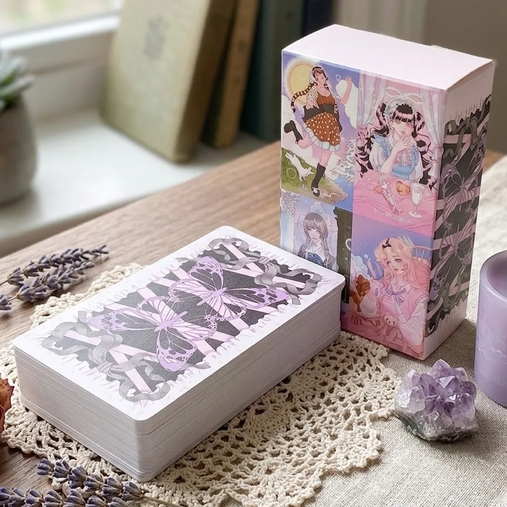 KawaiiAnime Tarot Deck 78 Cards Coquette Aesthetic Pink Pastel Manga Tarot Cards - "HORANG NAVI" 10.5*6cm Double-embossed