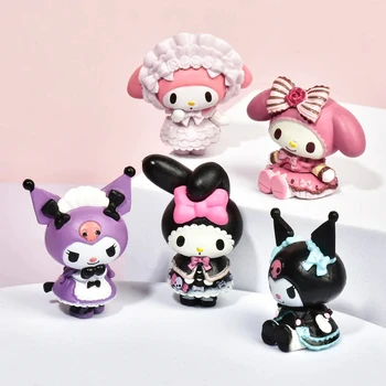 5Pcs Set  Anime Figure Doll 3-4cm Kawaii Kuromi Melody Model Accessories Children's Toys Gift Action Figures Hobbies Gifts