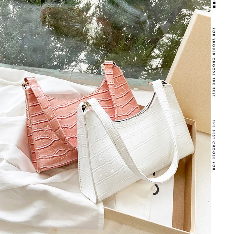 

Women Crocodile Pattern Pu Shoulder Bag And Handbag Designer Underarm Package Leather Solid Color Chain Handbag Fashion Pouch