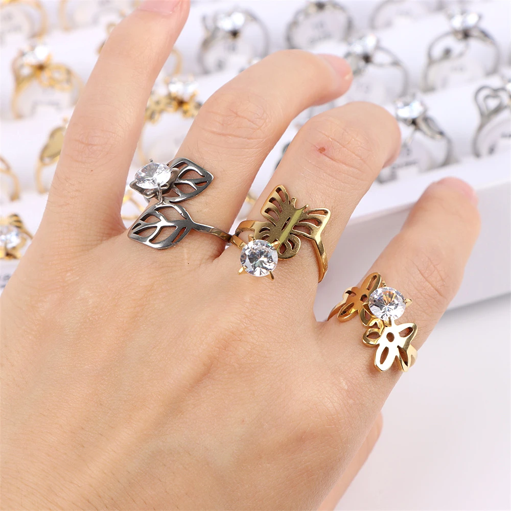 10 Teile/los Mode Herz Schlag Strass Edelstahl Ring für Frauen Verlobung Party Schmuck Zubehör Geschenke Mix Größe Stil – Detail 16