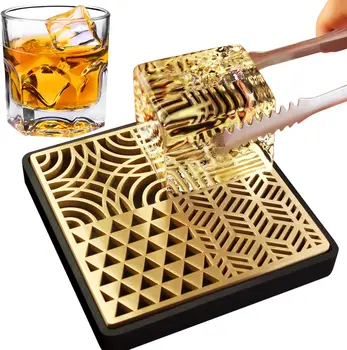 Ice Stamp Tray for Cocktails & Whiskey - Brass Ice Cube Imprinter for Clear Ice Cubes -Ice Press Craft Modern Ice 1