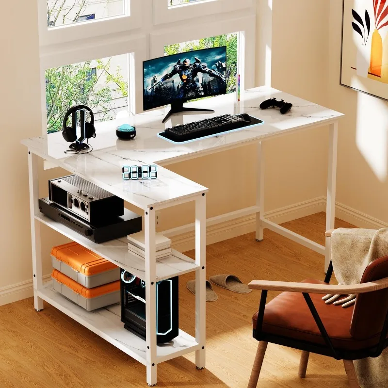 Computer Desk with Shelves, 50 Inch Gaming Writing Desk, Study PC Table Workstation with Storage for Home Office, Living Room, 4