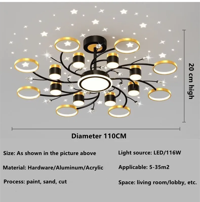 2022 New Modern Starry Sky Led Ceiling Chandelier Minimalist for Bedroom Living Room Hall Pendant Lights Indoor Lighting Lusters round chandelier