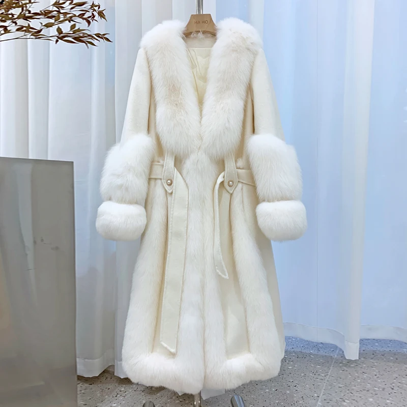 Fox Fur Fur Coat Mid-Length Women's Double-Faced Woolen Goods Pure