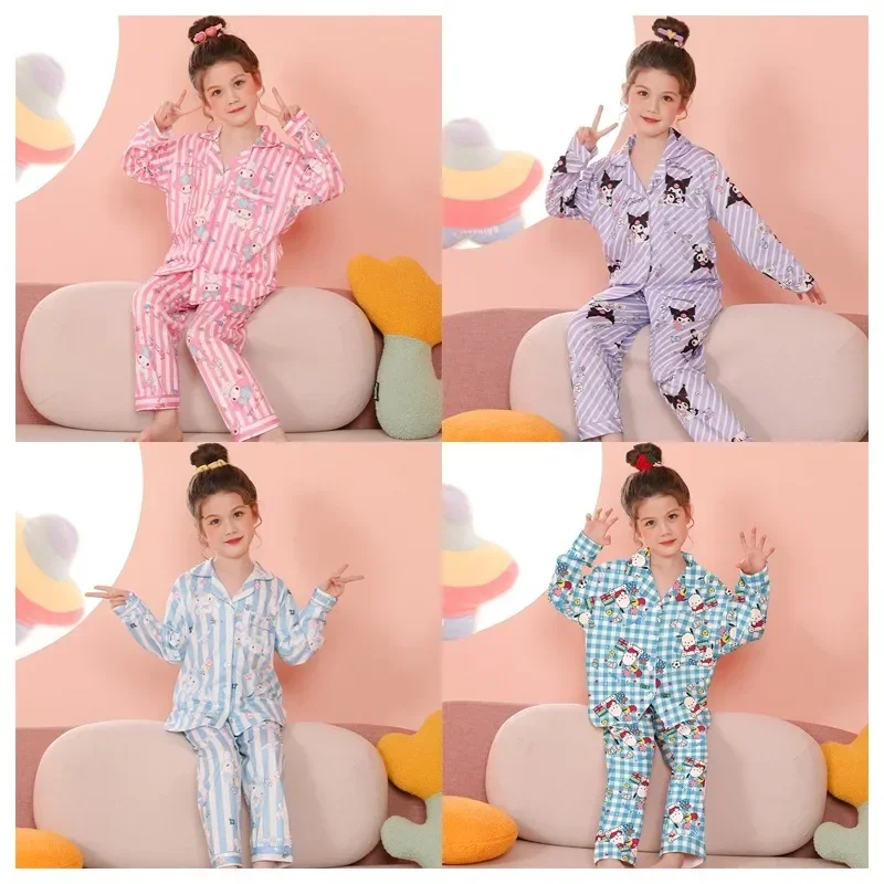 

Anime Sanrios My Melody Cinnamoroll Kuromi Pochacco Cute Girl Sweet Pajama Set Kawaii Long Sleeved Cardigan Pants Home Clothing