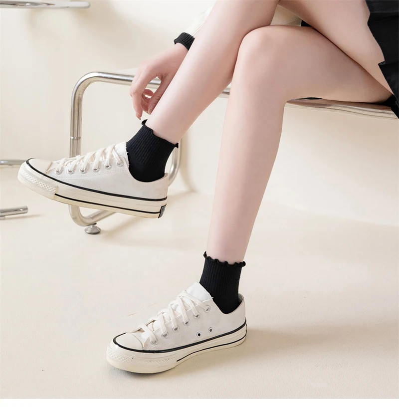 Für Frauen Nette Neue Sommer Japanischen Stil Atmungsaktive Mädchen Kurze Kawaii Einfarbig Rüschen Rüschen Socken Casual Süße_voghion.com