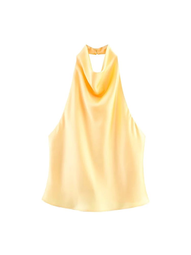 TFMLN Elegant Halter Top for Women Spring Summer Sexy  Backless High Street Waistcoat Female Fashion Solid Halter Neck Tops