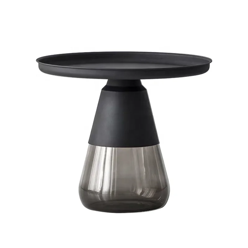 

Modern Simple Round Metal Top Coffee Drop shape Table Glass Base Side Tea Center Coffee Table