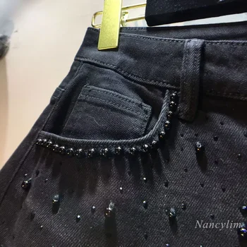 بنطال جينز أسود بتطريز دانتيل وترتر لامع — صورة 3