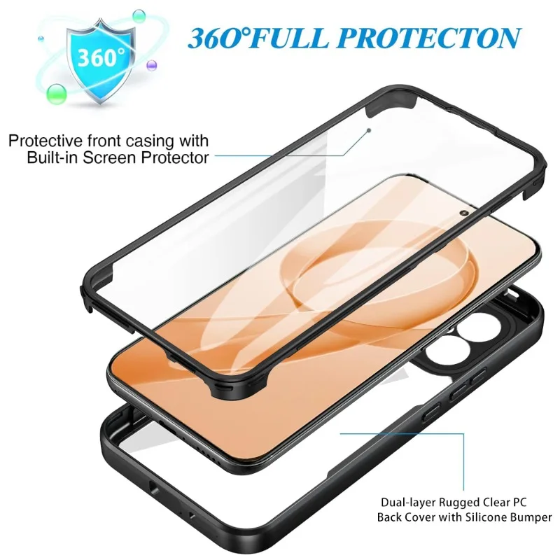 360° Full Coverage Transparent Acrylic Back Case with Shockproof Soft Frame Cover