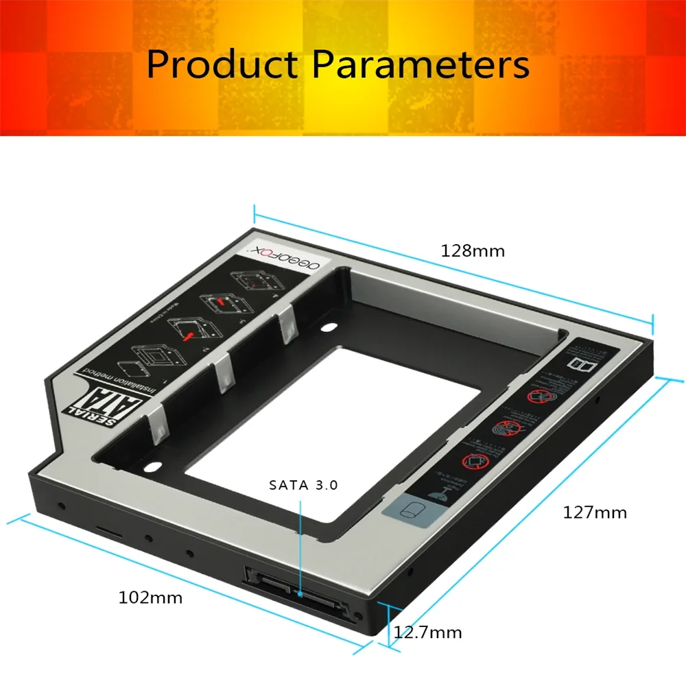 Plastic Aluminum Universal 9.5/12.7mm SATA 3.0 2nd HDD Caddy 2.5" SSD CD DVD to HDD Case Enclosure CD-ROM ODD Optibay