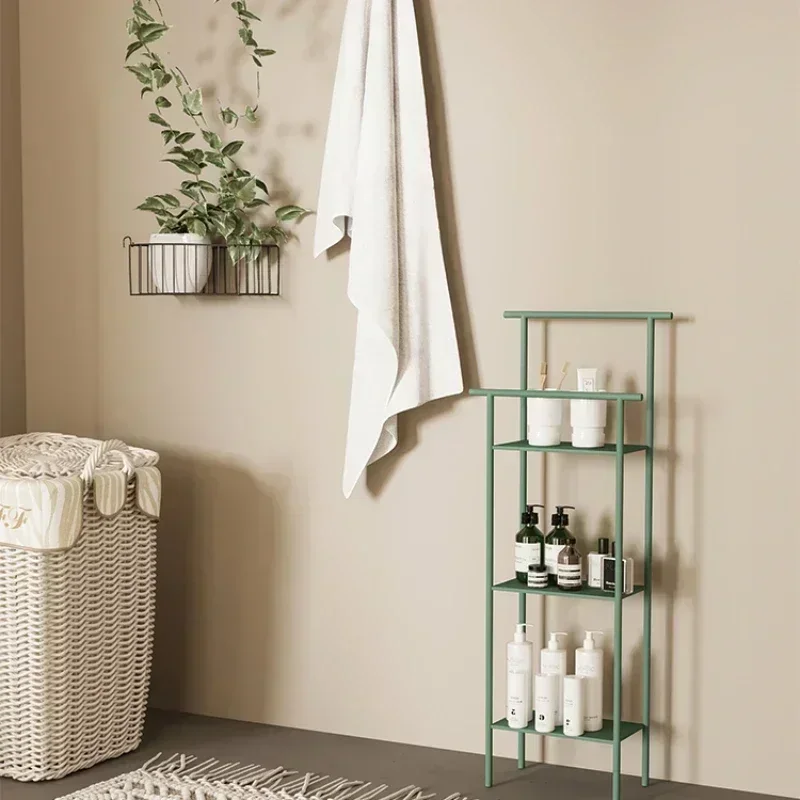 Luxurious Bathroom Towel Rail Dual-Pole Storage Floor-to-Ceiling Shelf Light Luxury Design Ample Storage Solution