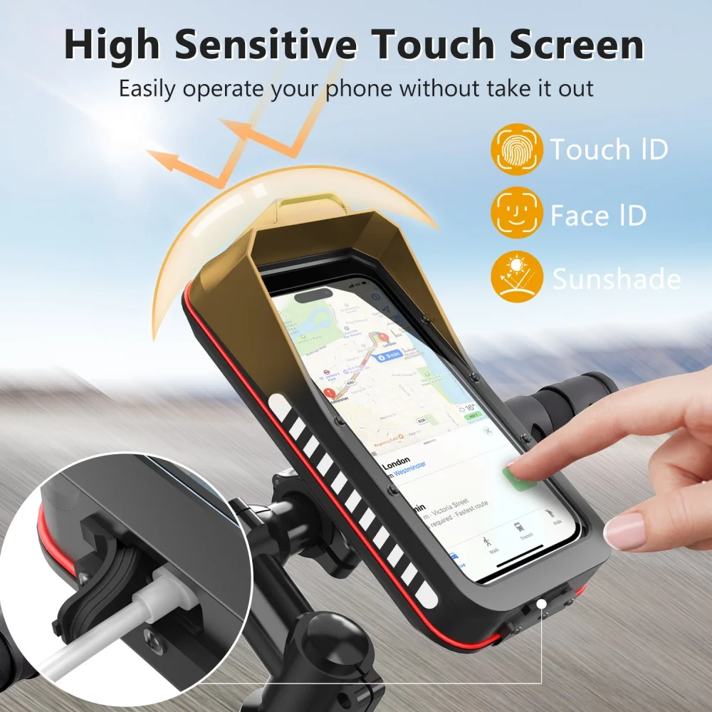 Universal Waterproof Motorcycle Bicycle Mobile Phone Holder Quick Lock Bike Scooter Handlebar Stand for 4.7-7.0 inches Devices