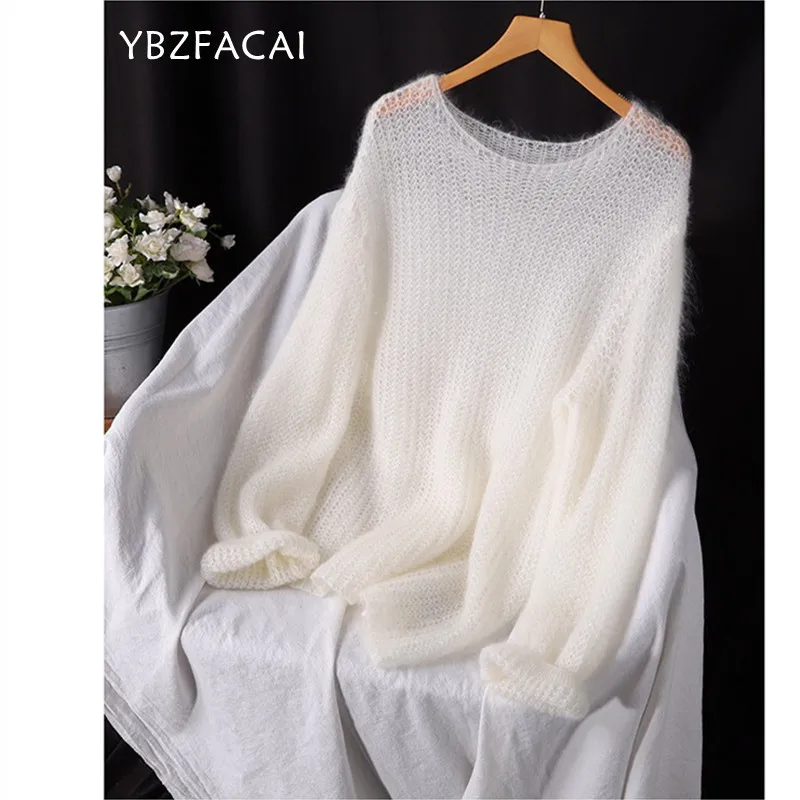

YBZFACAI весна осень новый пуловер с круглым вырезом свободный Универсальный вязаный свитер темпераментный ленивый ветер мохеровая блузка тонкая секция