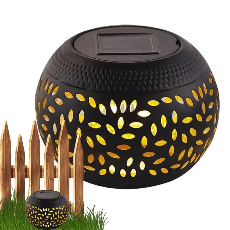 Solar Table Lamp Solar Fire Bowl Waterproof LED Outdoor Solar Power Ground Light Garden Metal Hollowed Out Design Outdoor Light