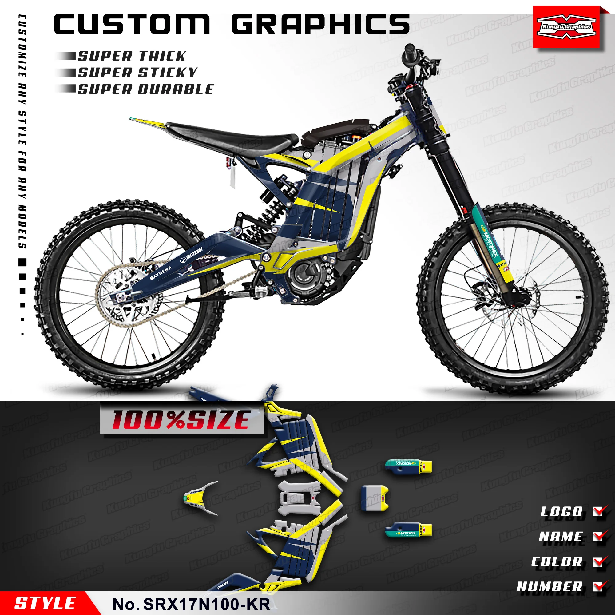 

KUNGFU GRAPHICS Racing Graphics Vinyl Wrap для Sur-Ron светильник Bee X/S Electric Bike, SRX17N100-KR