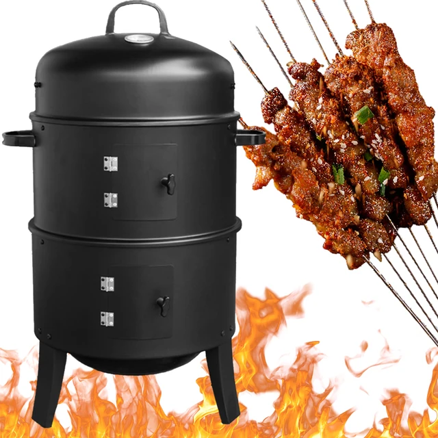 Vertical Charcoal Smoker with Built-in Thermometer Round BBQ Grill 2 Access Doors for Parties Camping Outdoor Cooking 1