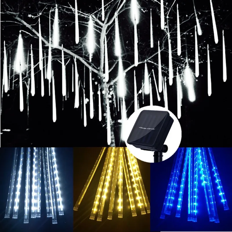 Solar LED Meteor Shower Rain Lights Holiday String Lights Waterproof Garden Light 8 Tubes 30/50cm Christmas Wedding Decoration 8 tubes 30cm 50cm solar light outdoor led meteor shower rain string lights for garden decoration waterproof christmas tree decor