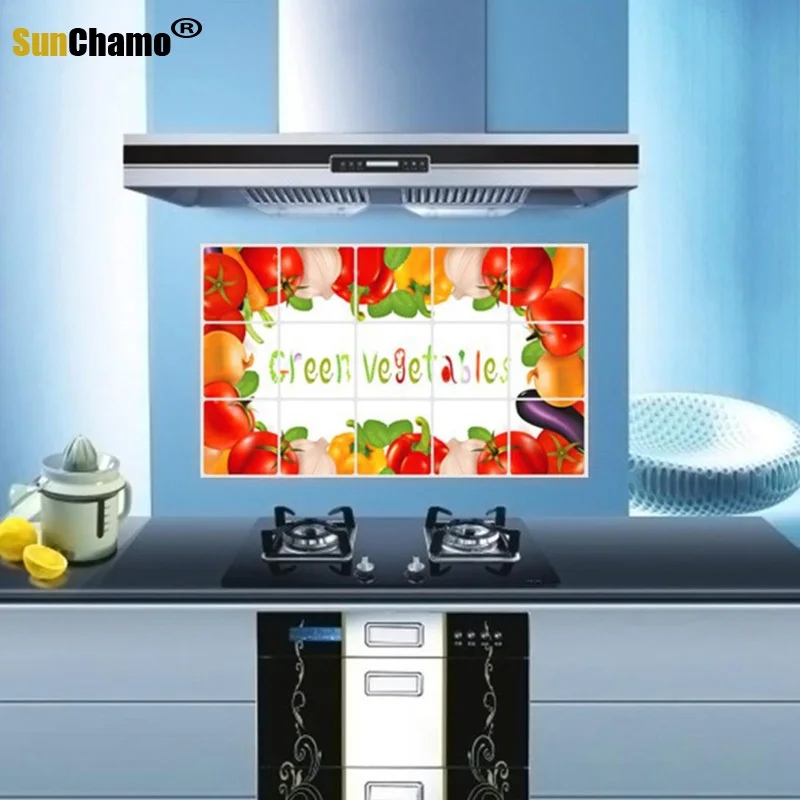 Oilproof Removable Kitchen Mural Vinyl Wall Art Sticker Home Decal DIY Fruit Print Wall Sticker Kitchen Decoration 3PC 45*75CM