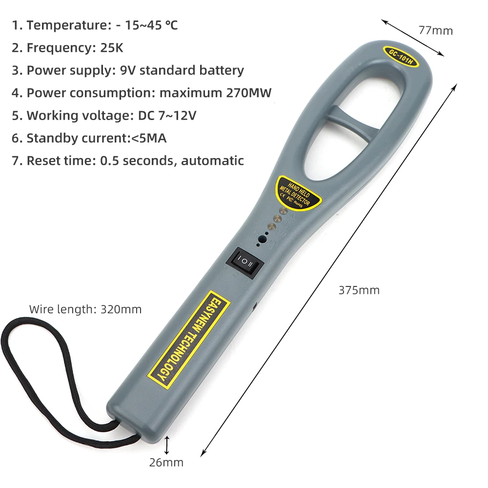 Handheld Metal Detector GC 101H 9V Battery Professional Security Check Bounty Instrument Scanner Finder for Nail