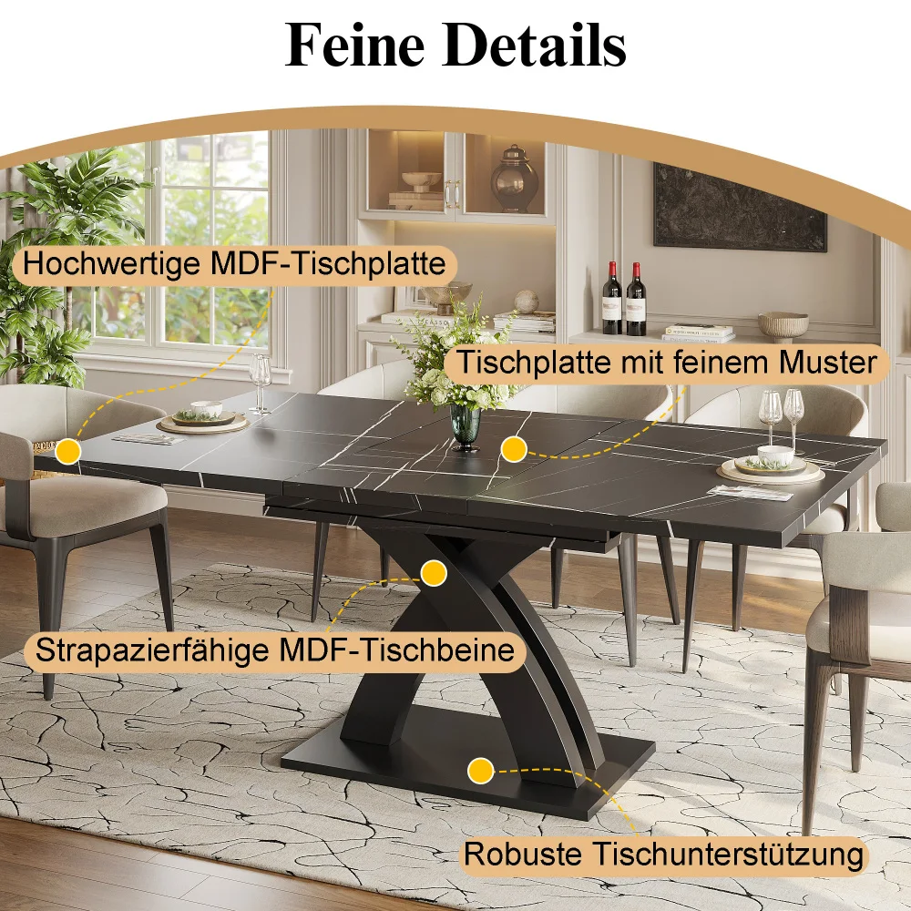 120 x 80 x 76 cm moderner ausziehbarer Esstisch, Esstisch aus Holz mit einer Länge von 160 cm, bietet Platz für bis zu 6 Personen – Detail 26