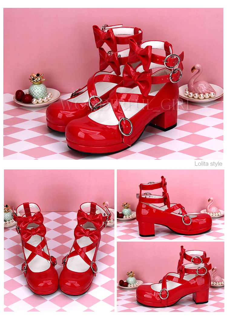 Neue japanische Lolita-Schuhe Anime Cosplay Stiefel Mädchen Prinzessin High Heels Damen Schuhe mit Schleife 13