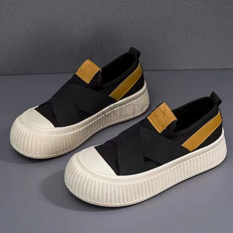 

Thick Soled Round Toe Low Cut Canvas Shoes with Mesh Surface for Comfort Breathability and Versatile Casual Board Shoes