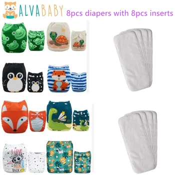 (8 pannolini con 8 inserti per confezione) Pannolini di stoffa ALVABABY per bambini Pannolini di stoffa per bambini alla moda riutilizzabili lavabili regolabili