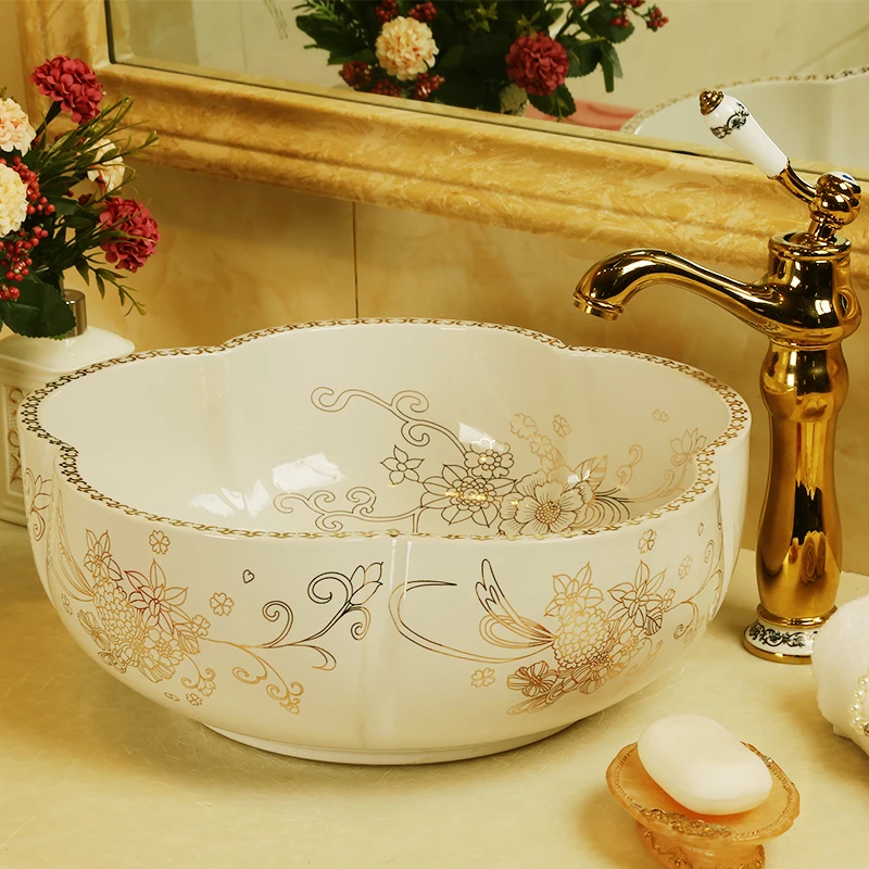 Europe style chinese Jingdezhen Art Counter Top ceramic vitreous china wash basin bathroom sinks (2)