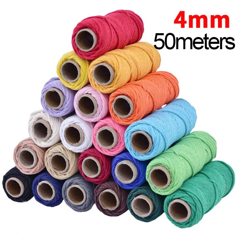 4mm 50meters Macrame Cord Cotton Rope Twisted Thread Macrame Supplies Rope  for Handwork DIY Art Crafts Home Decoration - AliExpress