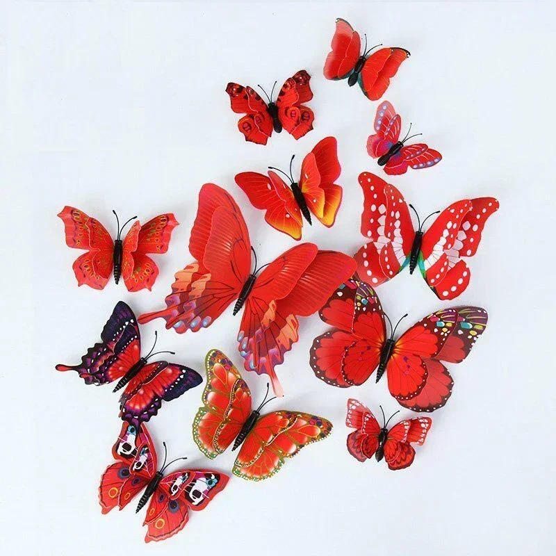 12Pcs Double Layer 3D Butterfly Wall Stickers Home Room Decor Butterflies For Wedding Decoration Magnet Fridge Decals