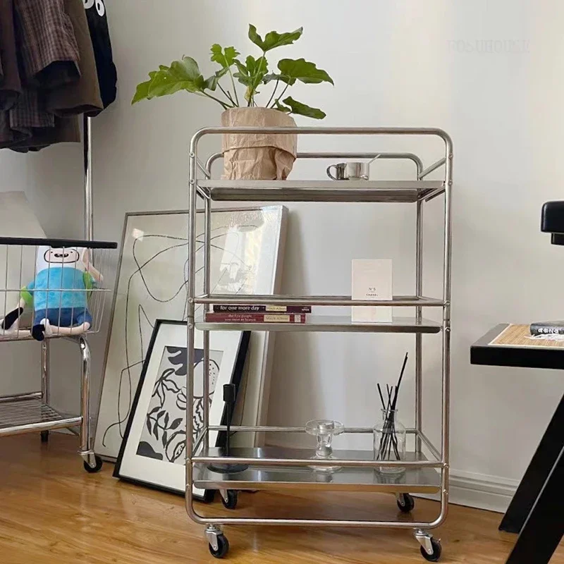 Modern Removable Trolley for Office Metal Sundries Storage Three-layer Hand Cart Stylish Unique Designer Trolley Cart for Hotel