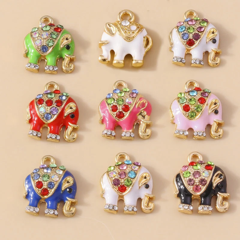 

Leslie 10pcs Enamel Colorful Crystal Indian Elephant Charm for DIY Earring Necklace Pendants Handmade Jewelry Making Accessories